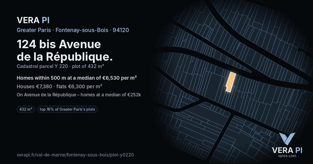 124 bis Avenue de la République, Fontenay-sous-Bois at night – the plot lit, the parcels around coloured by the prices near them