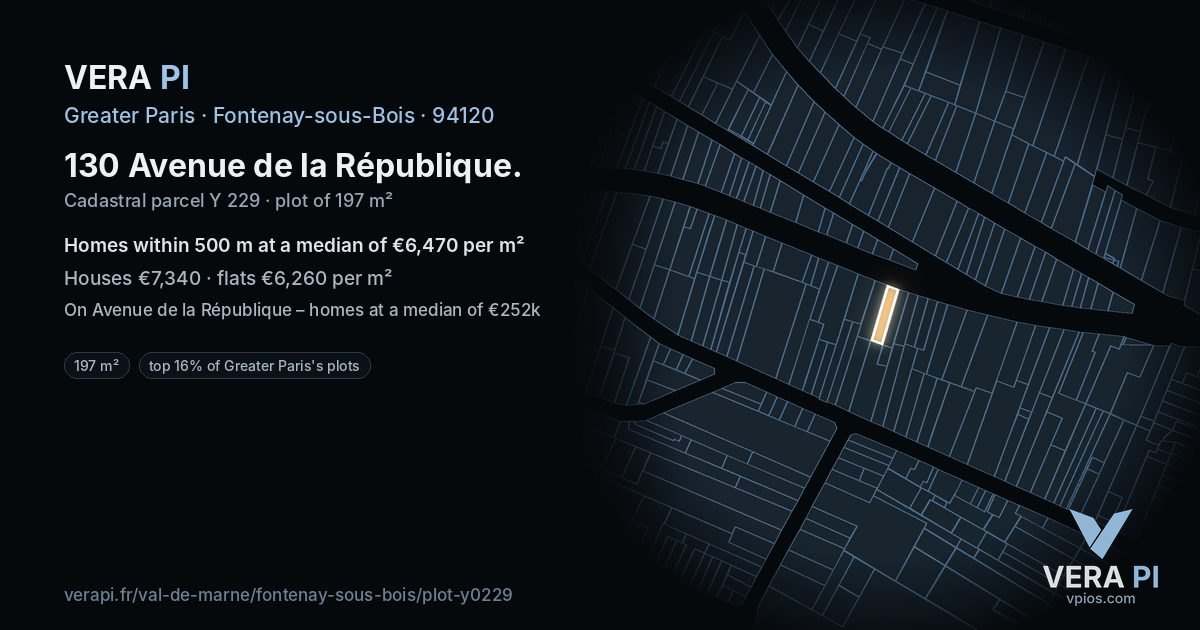 130 Avenue de la République, Fontenay-sous-Bois at night – the plot lit, the parcels around coloured by the prices near them