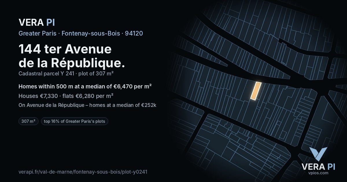 144 ter Avenue de la République, Fontenay-sous-Bois at night – the plot lit, the parcels around coloured by the prices near them