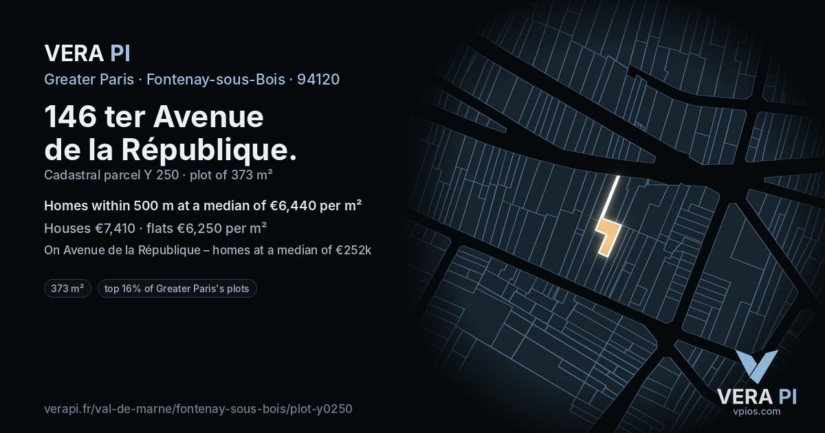 146 ter Avenue de la République, Fontenay-sous-Bois at night – the plot lit, the parcels around coloured by the prices near them