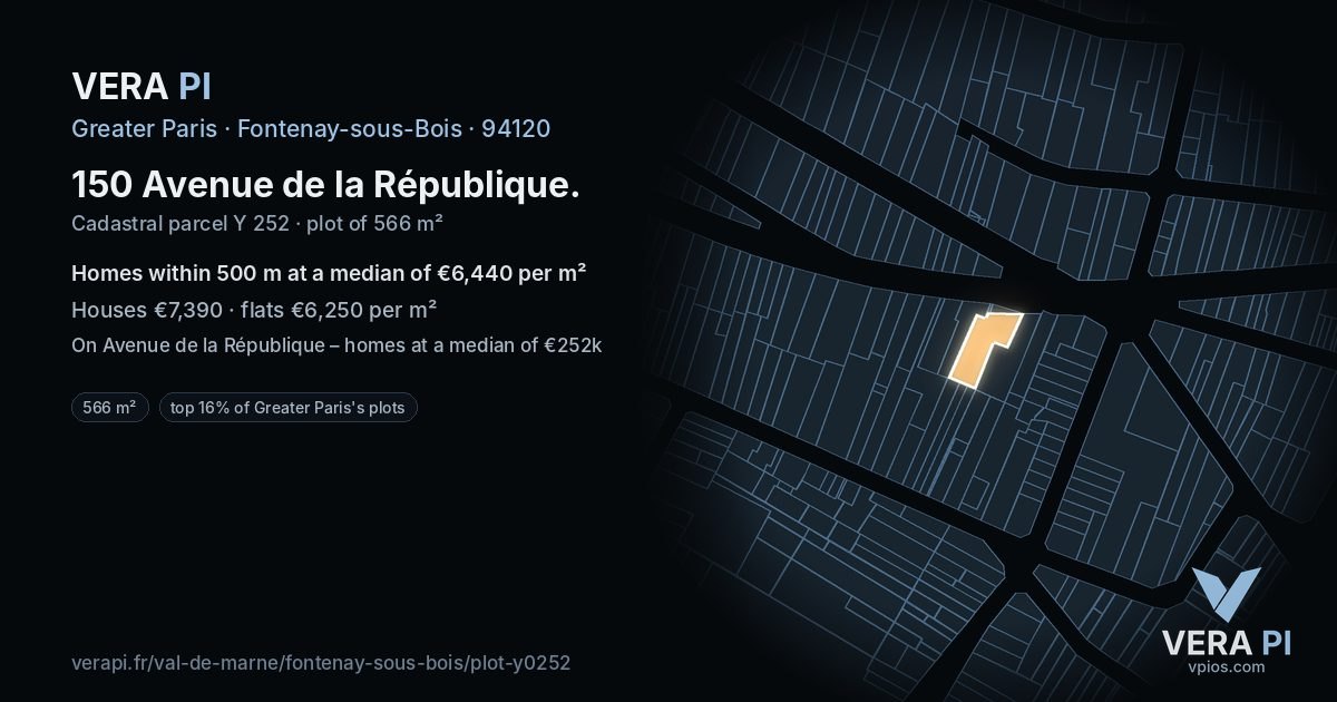 150 Avenue de la République, Fontenay-sous-Bois at night – the plot lit, the parcels around coloured by the prices near them