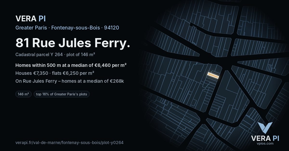 81 Rue Jules Ferry, Fontenay-sous-Bois at night – the plot lit, the parcels around coloured by the prices near them