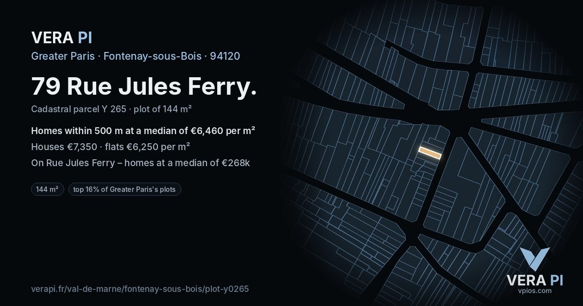 79 Rue Jules Ferry, Fontenay-sous-Bois at night – the plot lit, the parcels around coloured by the prices near them