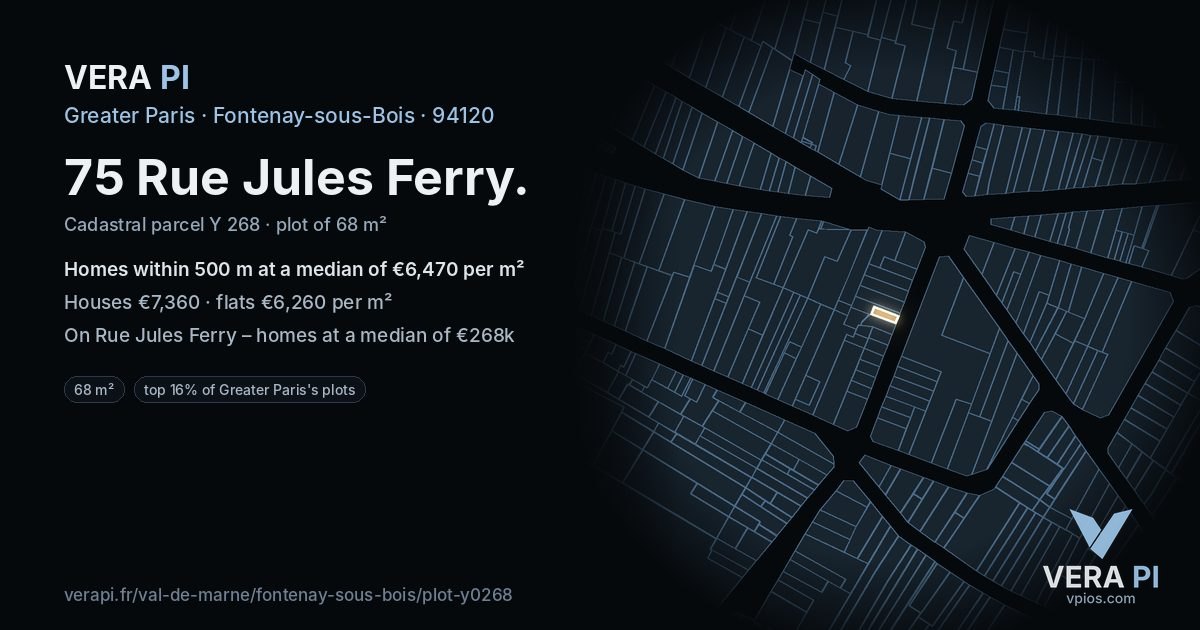 75 Rue Jules Ferry, Fontenay-sous-Bois at night – the plot lit, the parcels around coloured by the prices near them