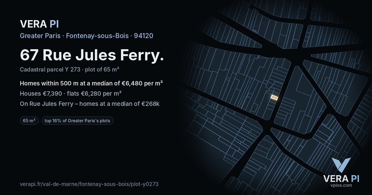 67 Rue Jules Ferry, Fontenay-sous-Bois at night – the plot lit, the parcels around coloured by the prices near them
