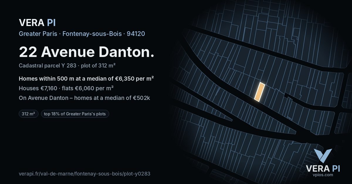 22 Avenue Danton, Fontenay-sous-Bois at night – the plot lit, the parcels around coloured by the prices near them