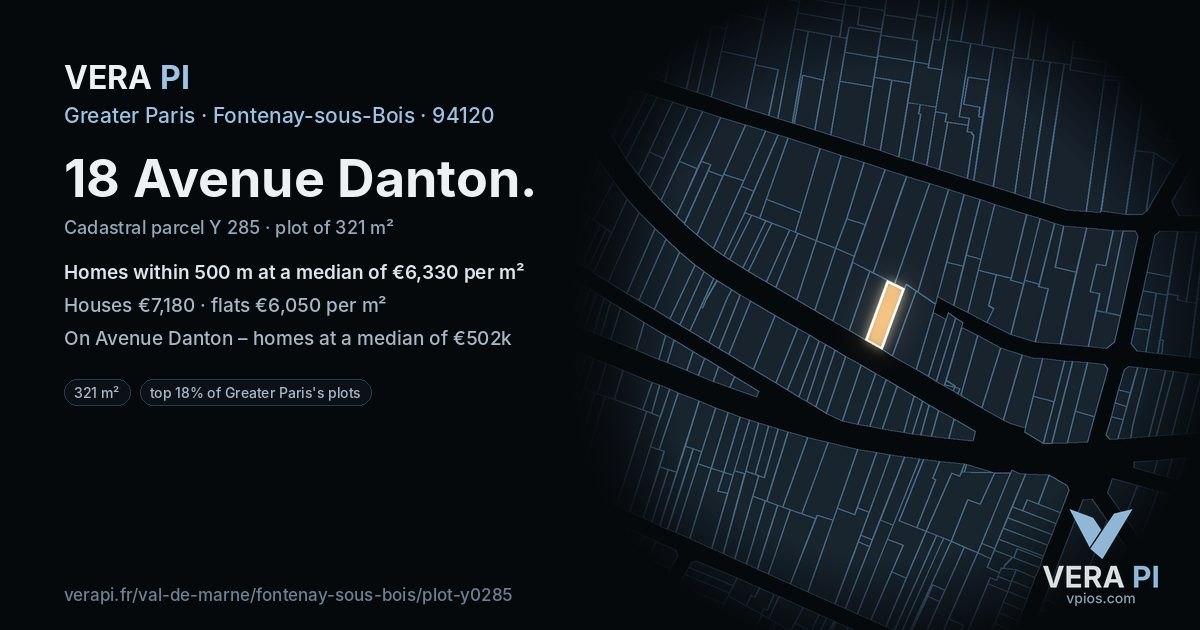 18 Avenue Danton, Fontenay-sous-Bois at night – the plot lit, the parcels around coloured by the prices near them