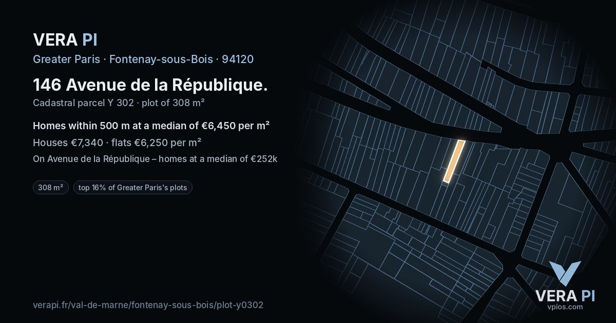 146 Avenue de la République, Fontenay-sous-Bois at night – the plot lit, the parcels around coloured by the prices near them