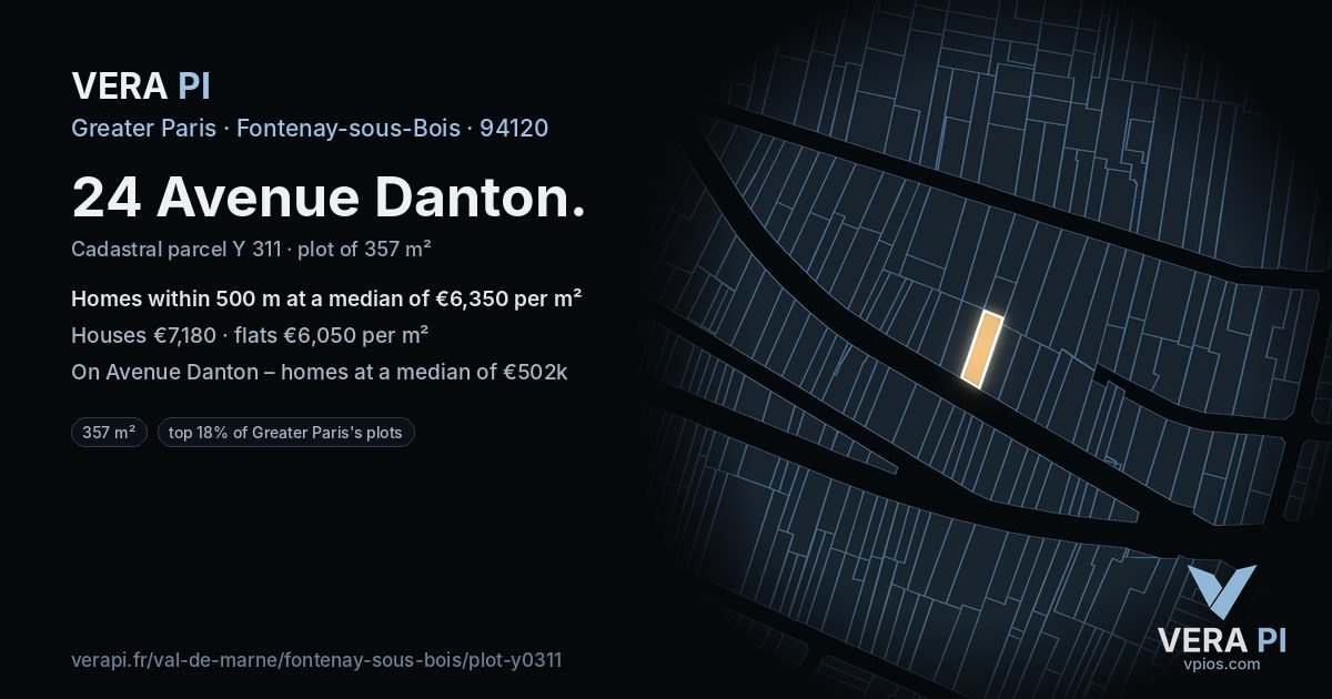 24 Avenue Danton, Fontenay-sous-Bois at night – the plot lit, the parcels around coloured by the prices near them
