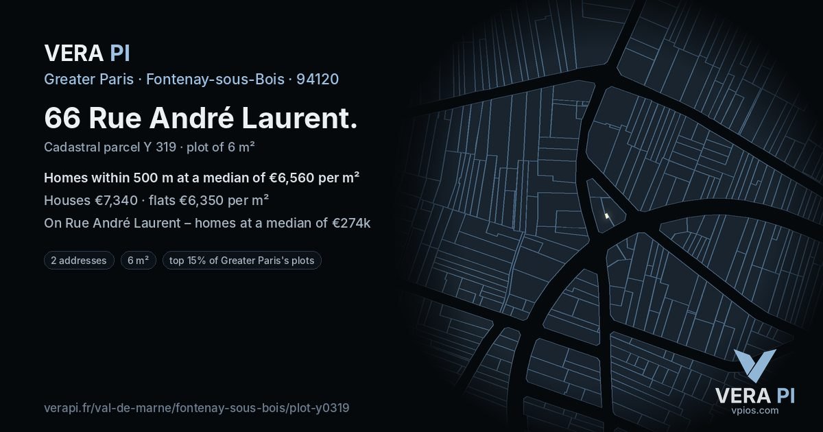 66 Rue André Laurent, Fontenay-sous-Bois at night – the plot lit, the parcels around coloured by the prices near them