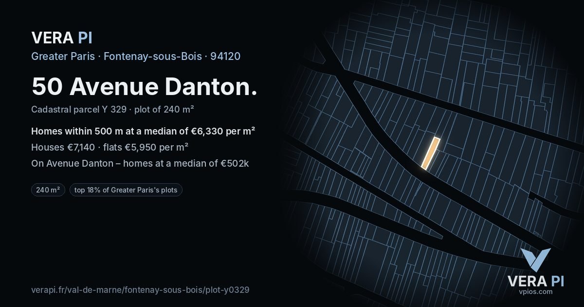 50 Avenue Danton, Fontenay-sous-Bois at night – the plot lit, the parcels around coloured by the prices near them