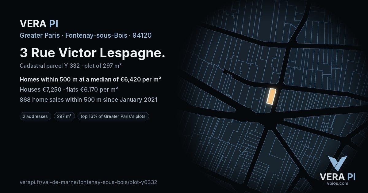 3 Rue Victor Lespagne, Fontenay-sous-Bois at night – the plot lit, the parcels around coloured by the prices near them