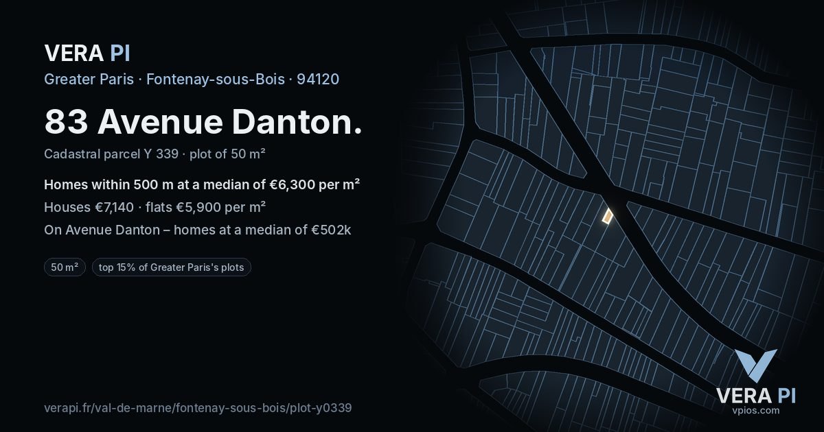 83 Avenue Danton, Fontenay-sous-Bois at night – the plot lit, the parcels around coloured by the prices near them