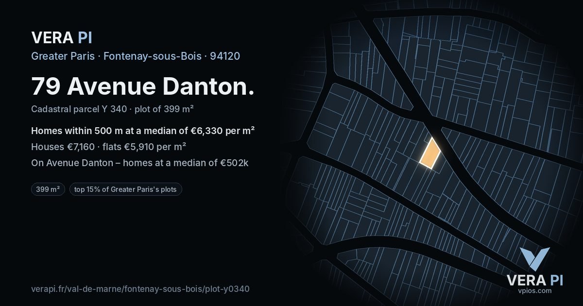 79 Avenue Danton, Fontenay-sous-Bois at night – the plot lit, the parcels around coloured by the prices near them