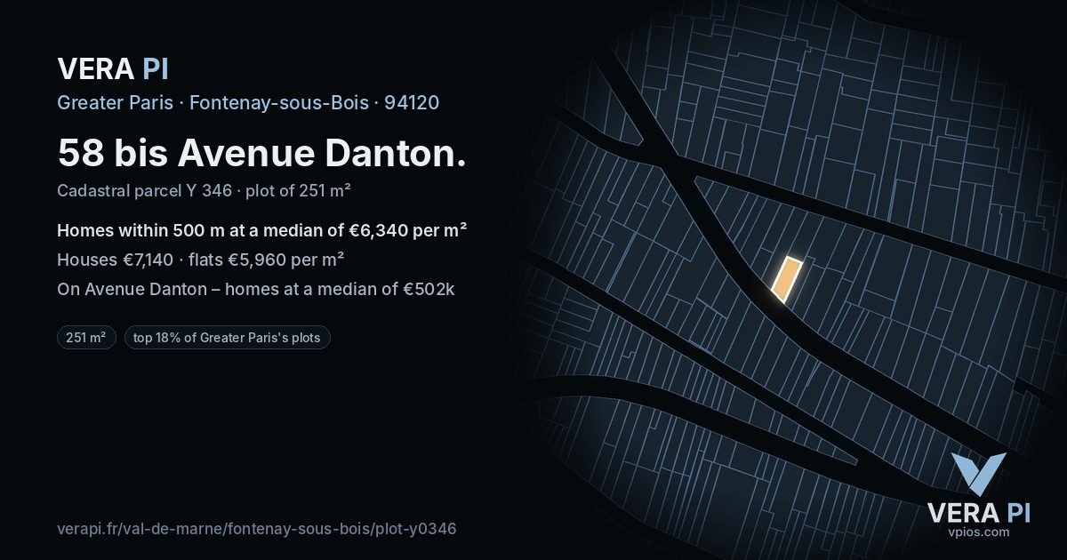 58 bis Avenue Danton, Fontenay-sous-Bois at night – the plot lit, the parcels around coloured by the prices near them