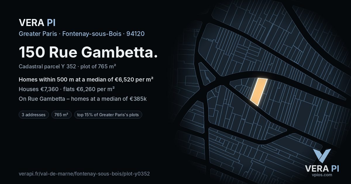 150 Rue Gambetta, Fontenay-sous-Bois at night – the plot lit, the parcels around coloured by the prices near them
