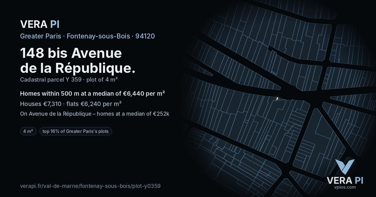 148 bis Avenue de la République, Fontenay-sous-Bois at night – the plot lit, the parcels around coloured by the prices near them