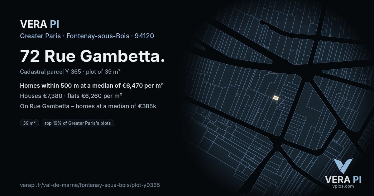 72 Rue Gambetta, Fontenay-sous-Bois at night – the plot lit, the parcels around coloured by the prices near them