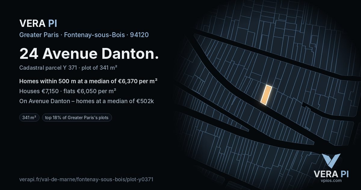 24 Avenue Danton, Fontenay-sous-Bois at night – the plot lit, the parcels around coloured by the prices near them