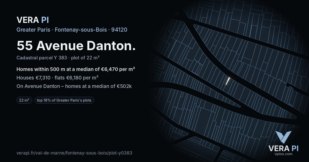 55 Avenue Danton, Fontenay-sous-Bois at night – the plot lit, the parcels around coloured by the prices near them