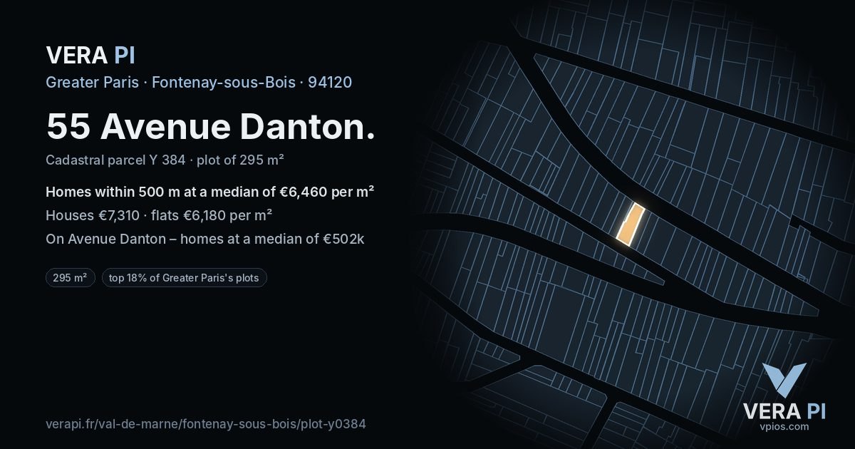55 Avenue Danton, Fontenay-sous-Bois at night – the plot lit, the parcels around coloured by the prices near them