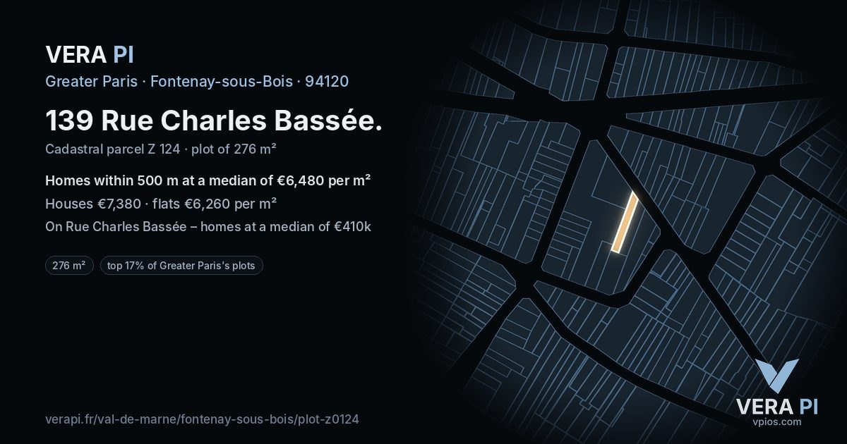 139 Rue Charles Bassée, Fontenay-sous-Bois at night – the plot lit, the parcels around coloured by the prices near them