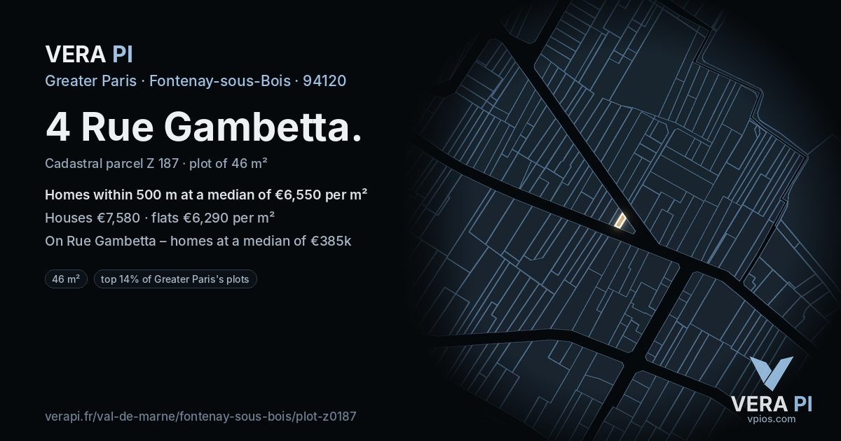 4 Rue Gambetta, Fontenay-sous-Bois at night – the plot lit, the parcels around coloured by the prices near them