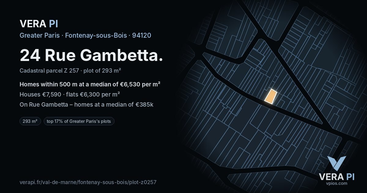 24 Rue Gambetta, Fontenay-sous-Bois at night – the plot lit, the parcels around coloured by the prices near them
