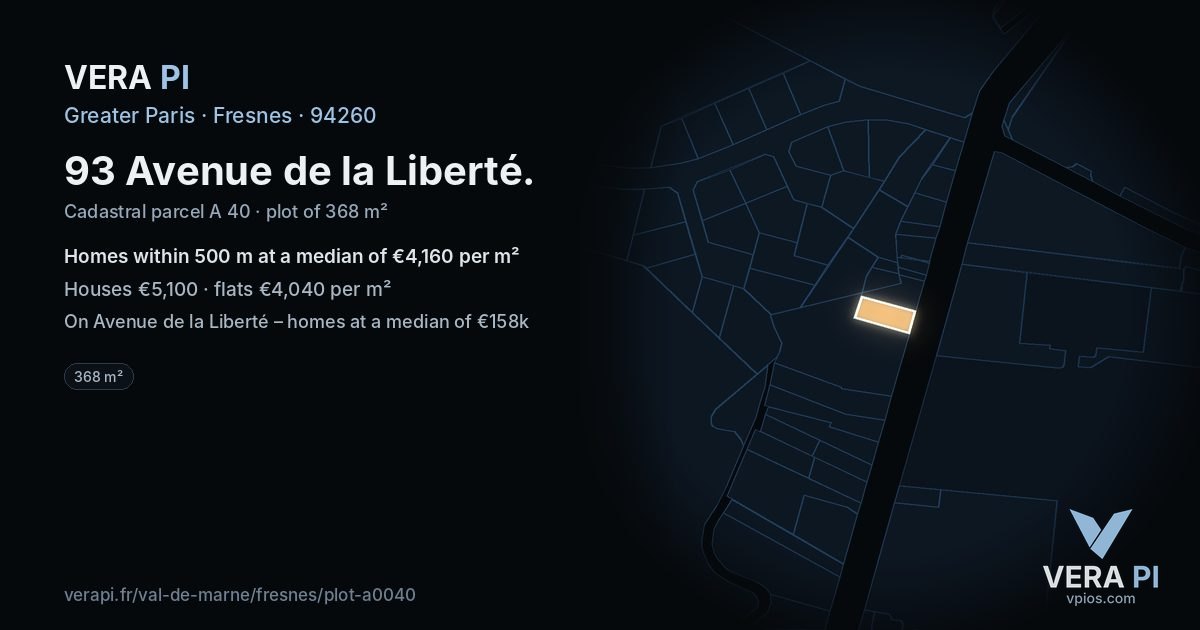 93 Avenue de la Liberté, Fresnes at night – the plot lit, the parcels around coloured by the prices near them