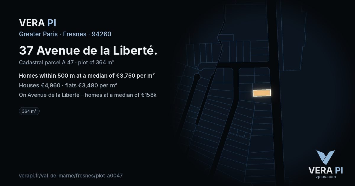 37 Avenue de la Liberté, Fresnes at night – the plot lit, the parcels around coloured by the prices near them
