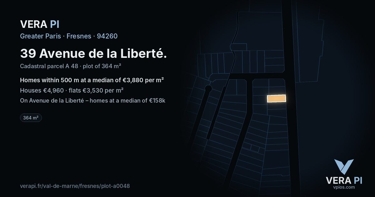 39 Avenue de la Liberté, Fresnes at night – the plot lit, the parcels around coloured by the prices near them
