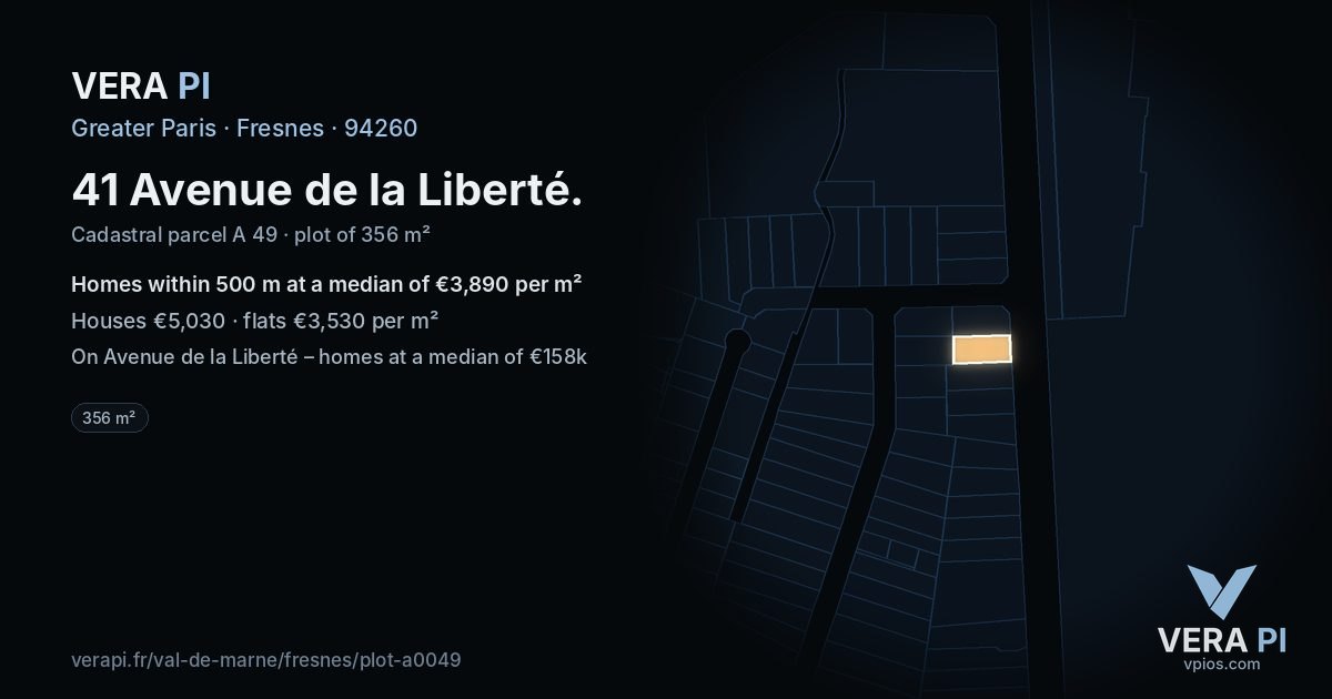 41 Avenue de la Liberté, Fresnes at night – the plot lit, the parcels around coloured by the prices near them
