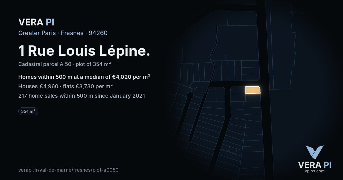 1 Rue Louis Lépine, Fresnes at night – the plot lit, the parcels around coloured by the prices near them