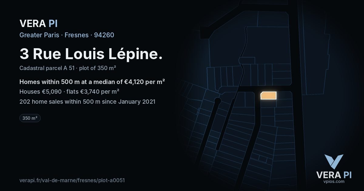 3 Rue Louis Lépine, Fresnes at night – the plot lit, the parcels around coloured by the prices near them