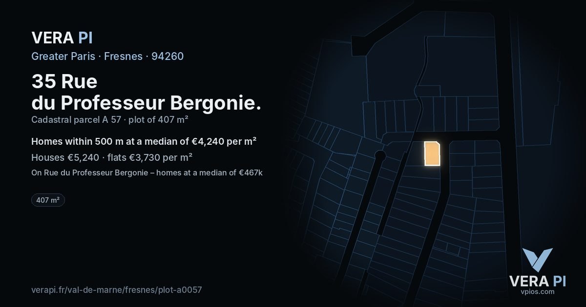 35 Rue du Professeur Bergonie, Fresnes at night – the plot lit, the parcels around coloured by the prices near them