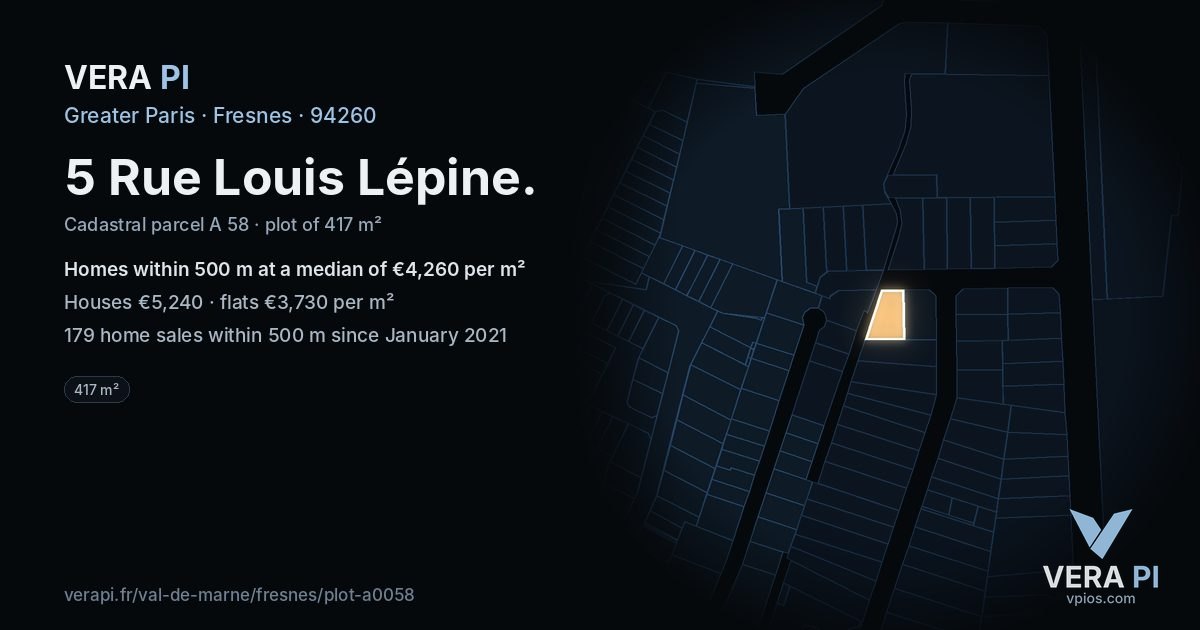 5 Rue Louis Lépine, Fresnes at night – the plot lit, the parcels around coloured by the prices near them