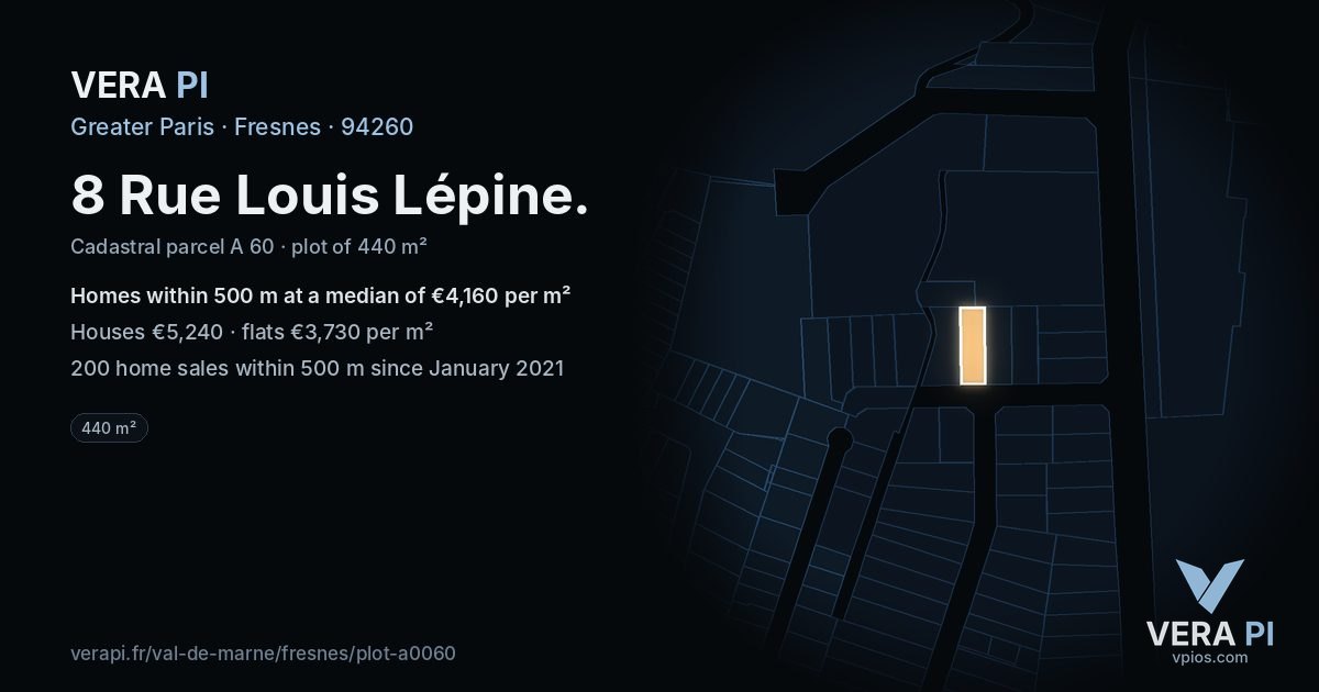 8 Rue Louis Lépine, Fresnes at night – the plot lit, the parcels around coloured by the prices near them