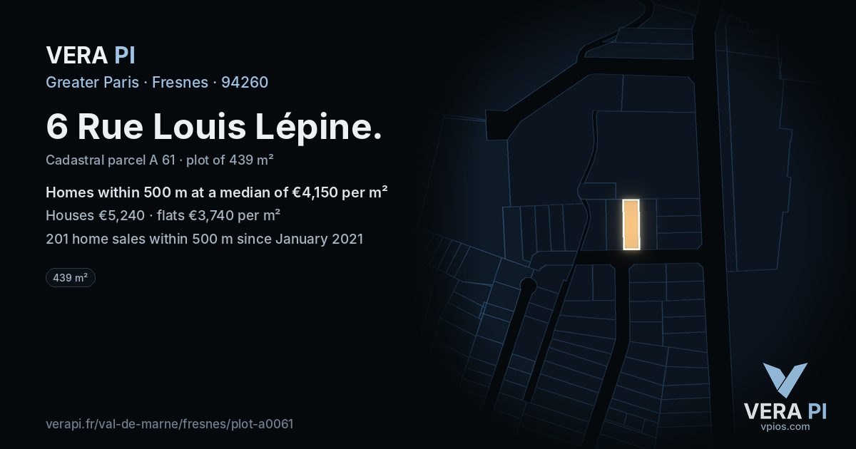 6 Rue Louis Lépine, Fresnes at night – the plot lit, the parcels around coloured by the prices near them