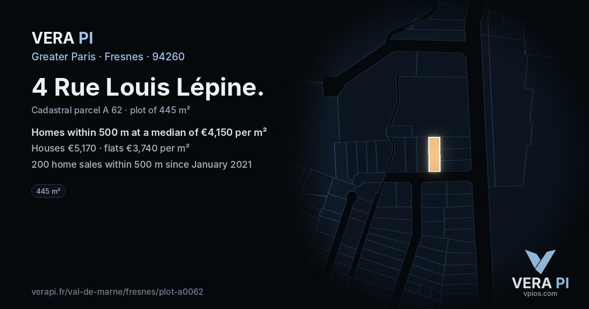 4 Rue Louis Lépine, Fresnes at night – the plot lit, the parcels around coloured by the prices near them