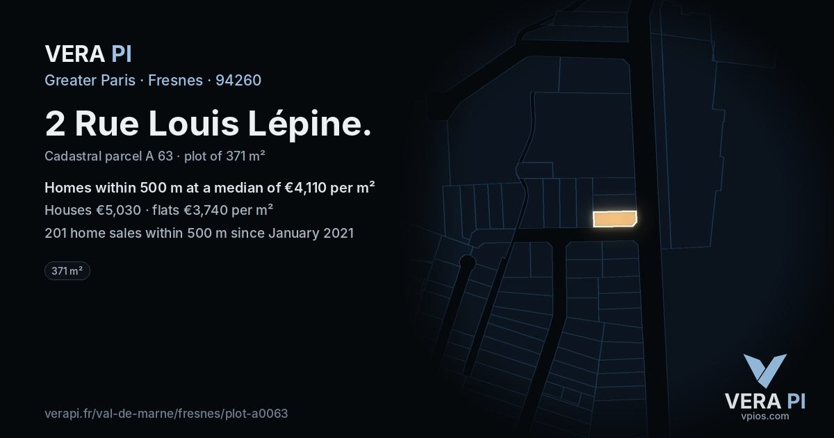 2 Rue Louis Lépine, Fresnes at night – the plot lit, the parcels around coloured by the prices near them