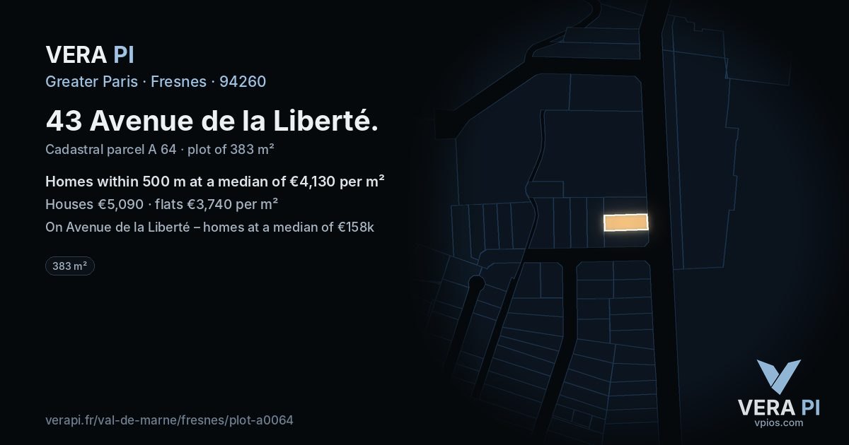 43 Avenue de la Liberté, Fresnes at night – the plot lit, the parcels around coloured by the prices near them
