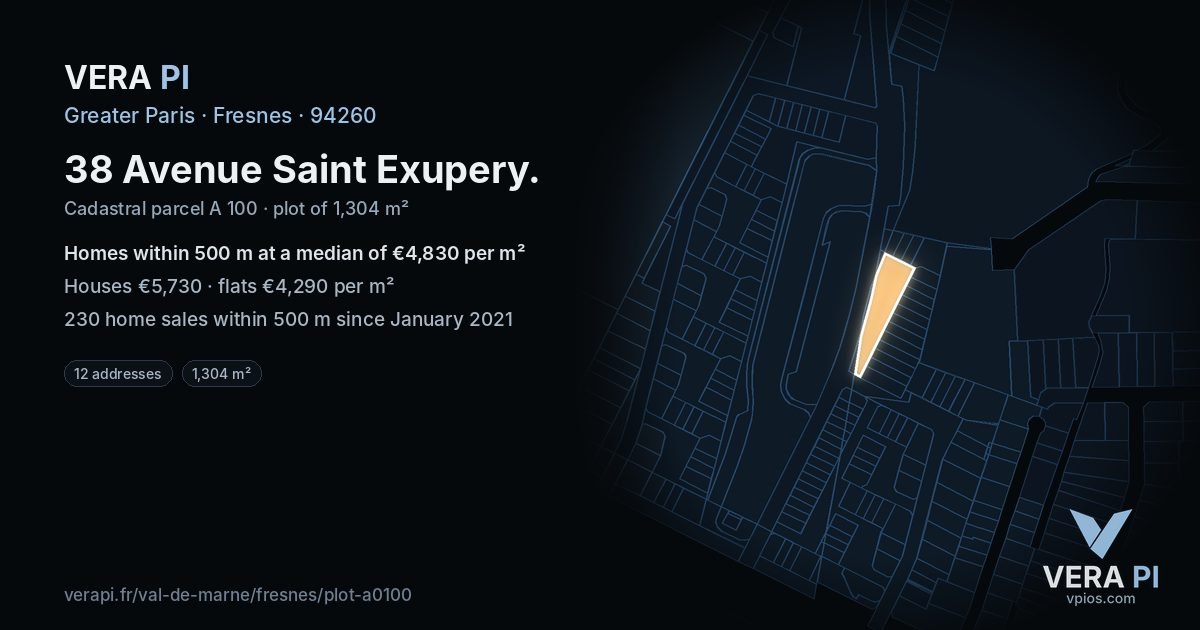 38 Avenue Saint Exupery, Fresnes at night – the plot lit, the parcels around coloured by the prices near them