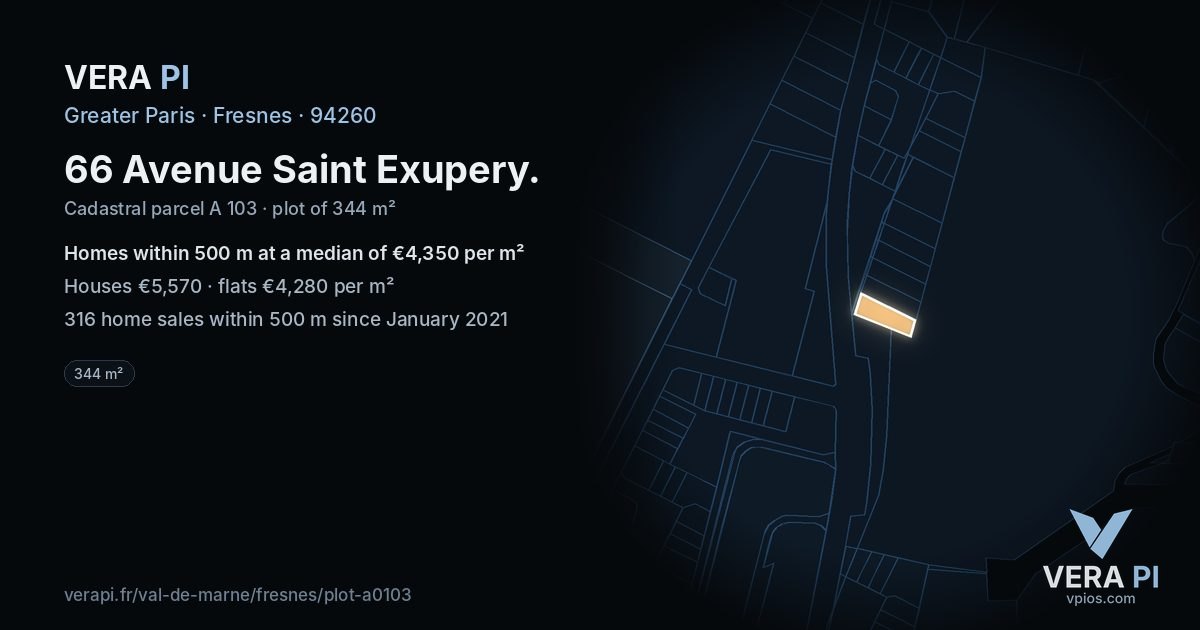66 Avenue Saint Exupery, Fresnes at night – the plot lit, the parcels around coloured by the prices near them