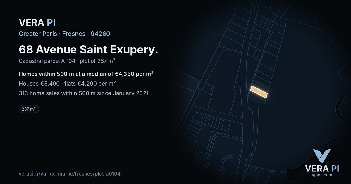 68 Avenue Saint Exupery, Fresnes at night – the plot lit, the parcels around coloured by the prices near them