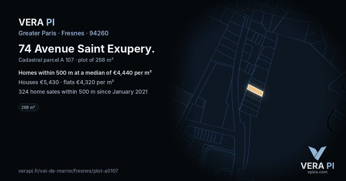 74 Avenue Saint Exupery, Fresnes at night – the plot lit, the parcels around coloured by the prices near them