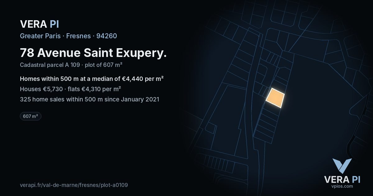 78 Avenue Saint Exupery, Fresnes at night – the plot lit, the parcels around coloured by the prices near them