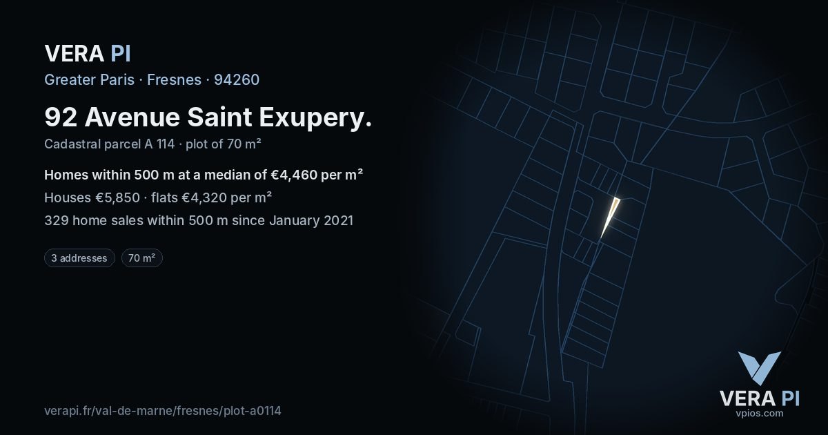 92 Avenue Saint Exupery, Fresnes at night – the plot lit, the parcels around coloured by the prices near them