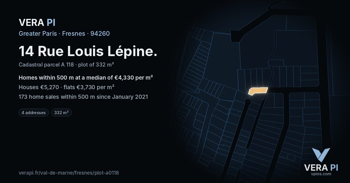 14 Rue Louis Lépine, Fresnes at night – the plot lit, the parcels around coloured by the prices near them