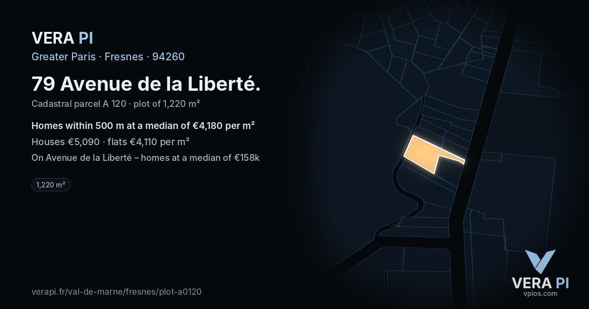 79 Avenue de la Liberté, Fresnes at night – the plot lit, the parcels around coloured by the prices near them