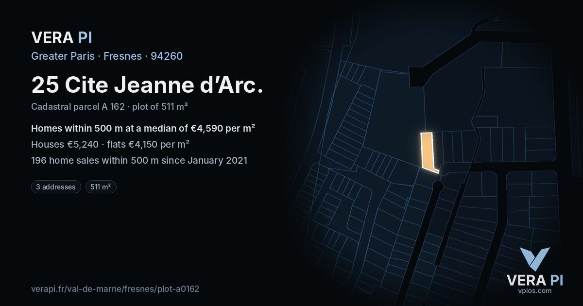25 Cite Jeanne d’Arc, Fresnes at night – the plot lit, the parcels around coloured by the prices near them